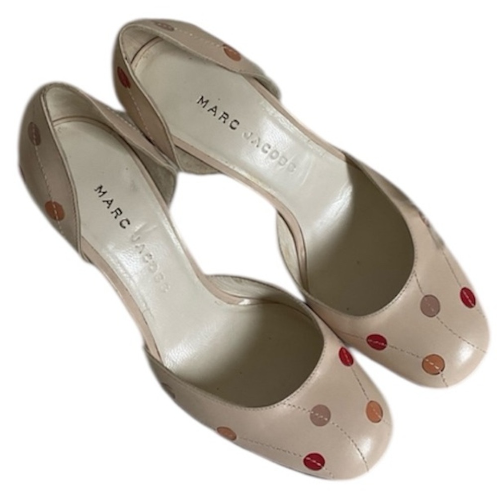 Marc Jacobs Women's Beige Multicolor Leather Round Toe Polka Dot Heels Size 5.5